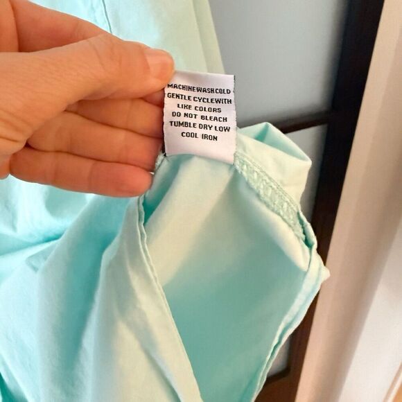 Escape by Habitat Size M Cotton Poplin Loose Button Front Up Shirt Top Aqua Blue - Picture 8 of 12